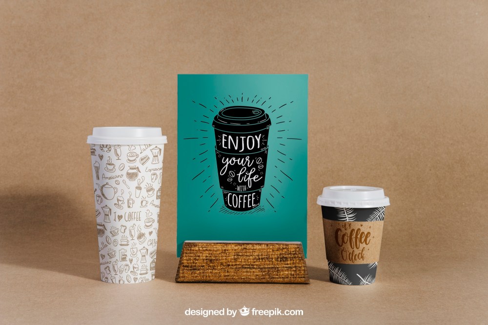 Coffee mockup with two cups and menu