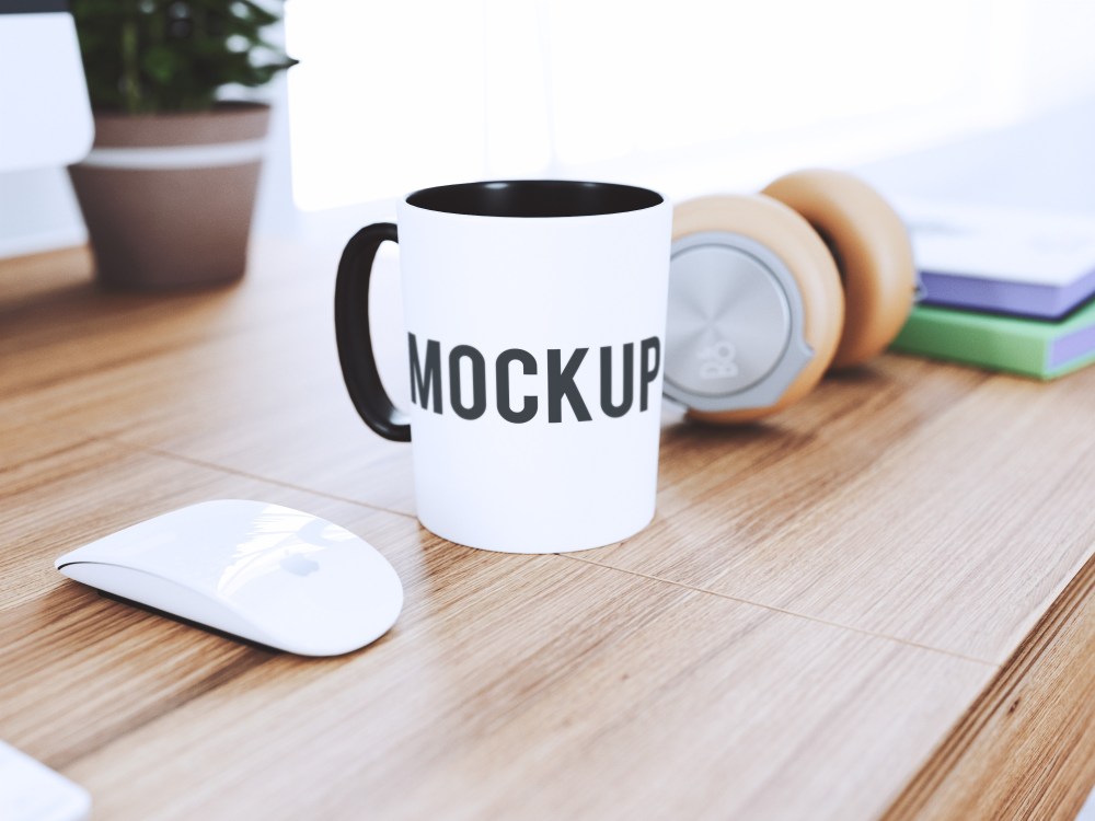 Cup on desk mock up