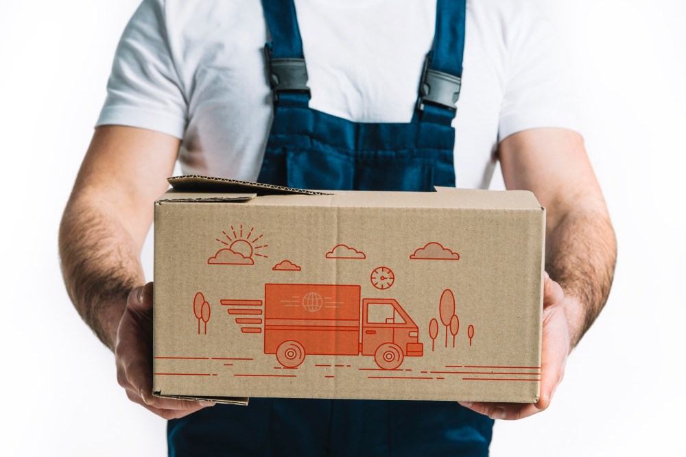 Delivery mockup with man holding box