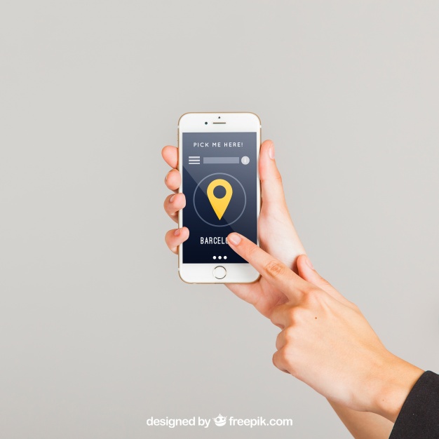 Finger pointing at smartphone
