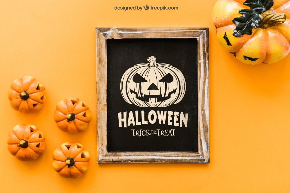 Halloween slate mockup with creepy pumpkins