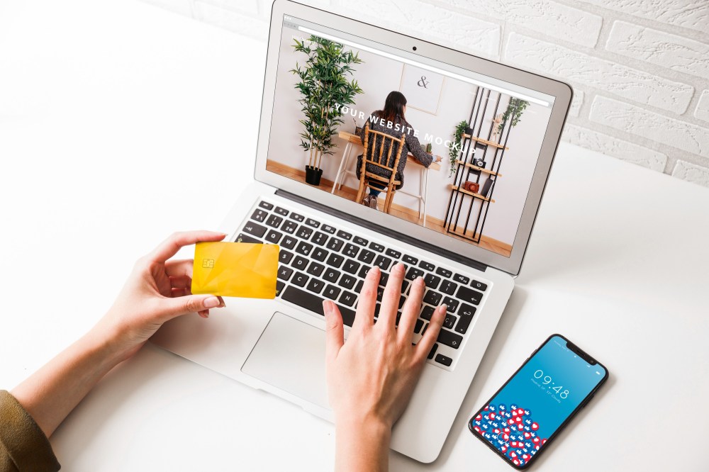 Laptop mockup with payment concept
