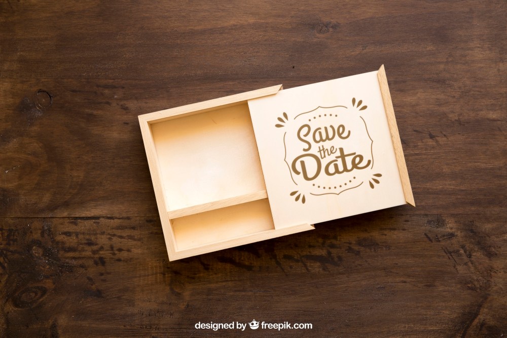 Open wooden box mockup