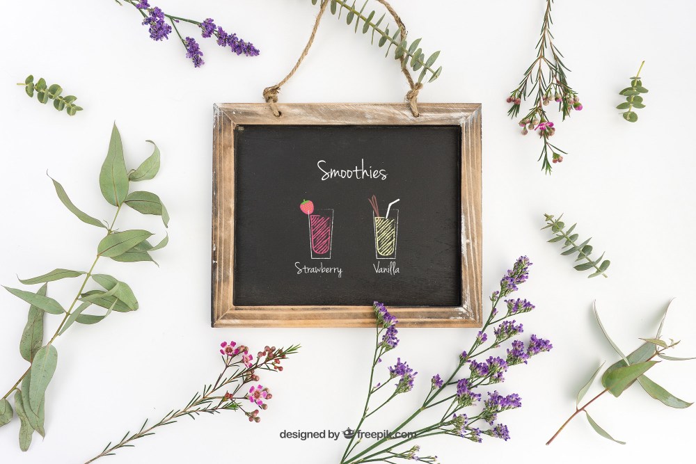 Slate mockup design with decorative plants