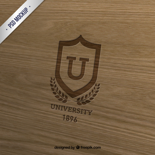 University insignia on wood