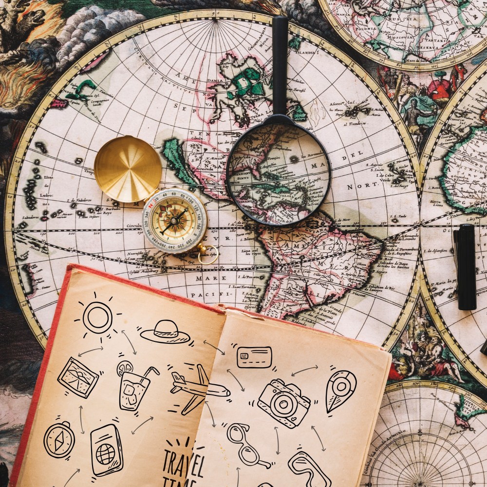 Vintage travel concept mockup with diary