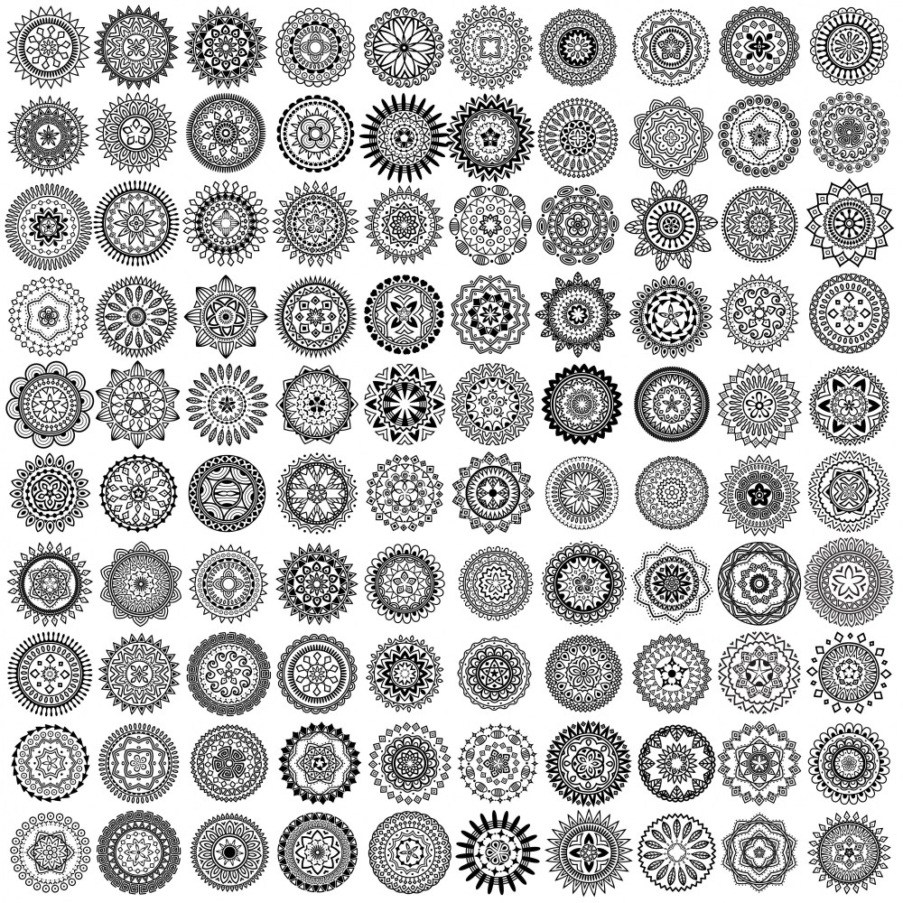 100 black vector mandala circles