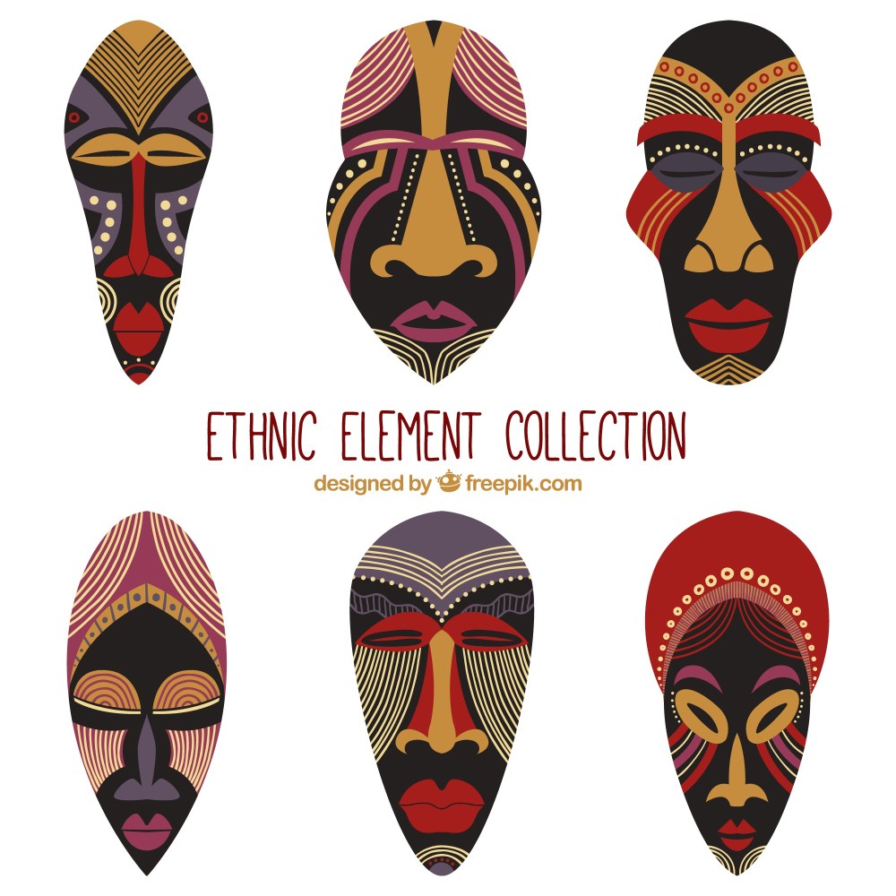 African masks set in ethnic style