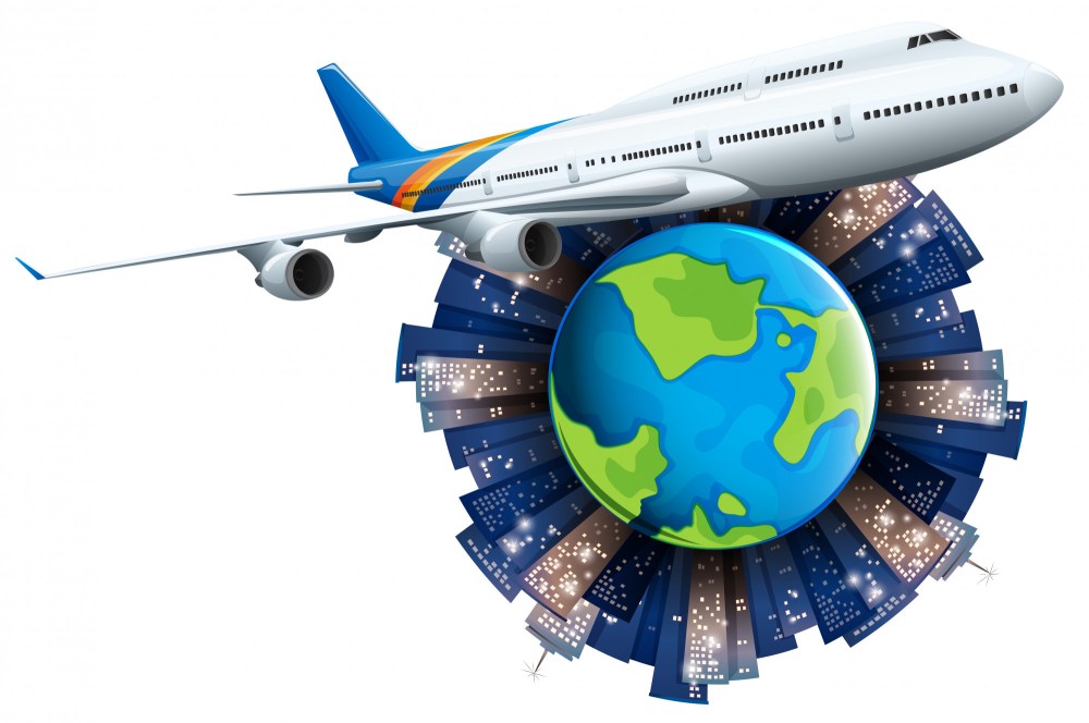 Airplane flying around the earth