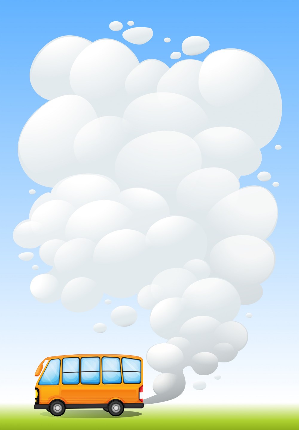 An orange bus emitting smoke 
