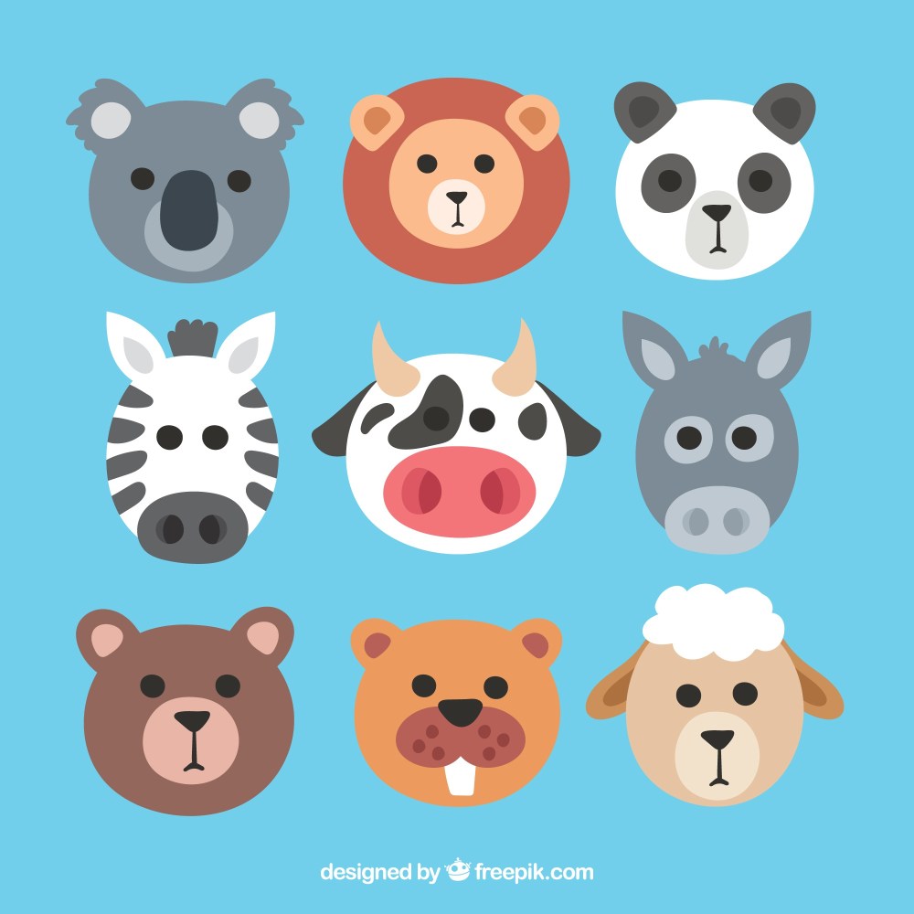 Animal faces set with flat design