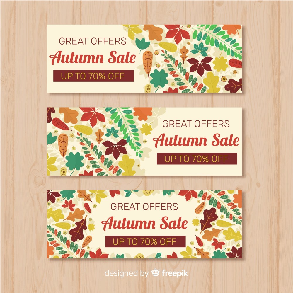 Autumn sales banners collection with leaves