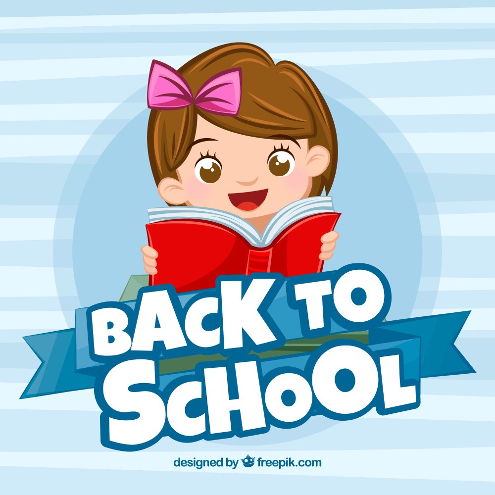 Back to school background with happy girl