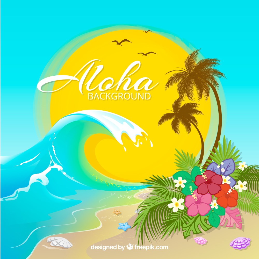 Beach background with wave and palm trees