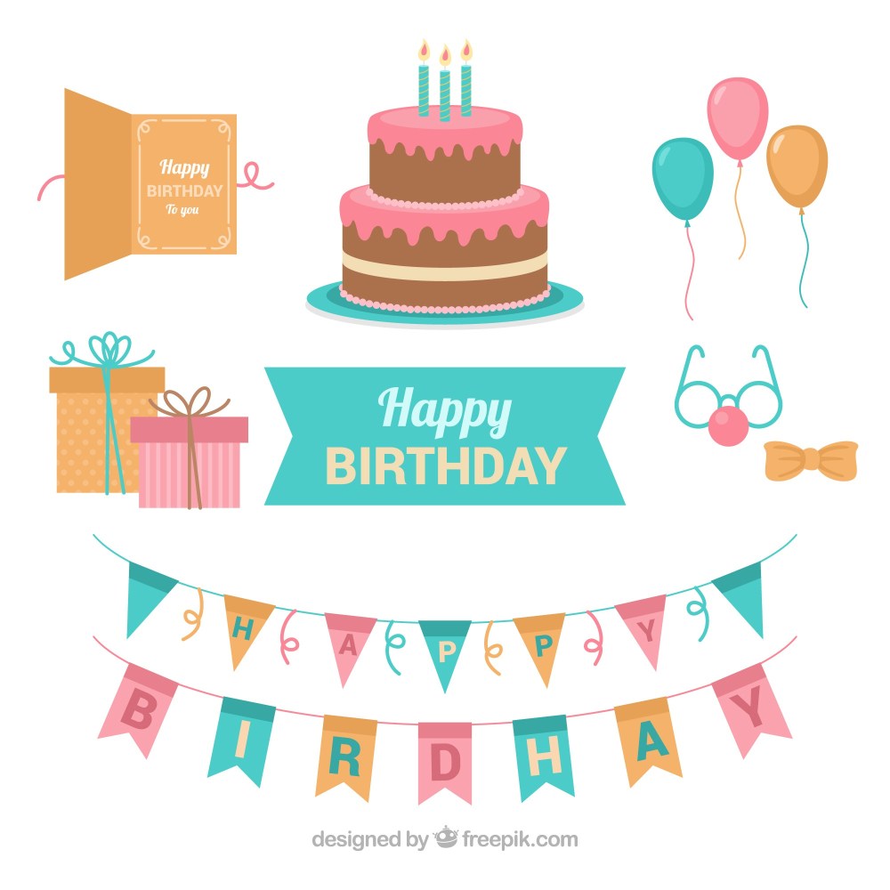Birthday elements collection in flat style