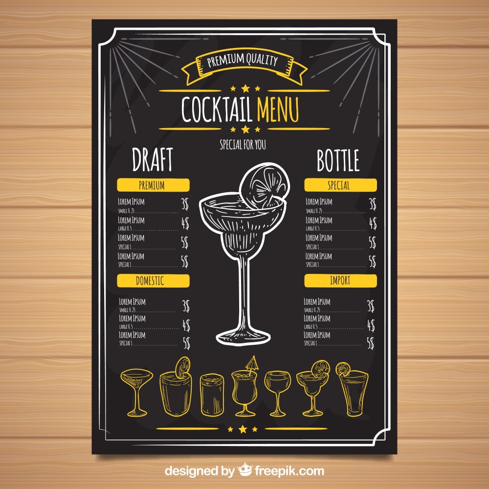 Black cocktail menu template