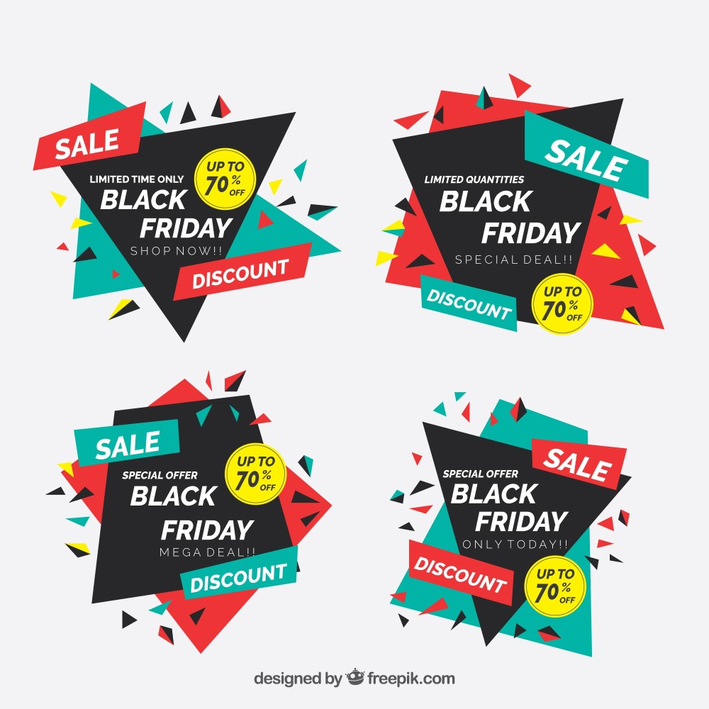 Black friday badges in different colours