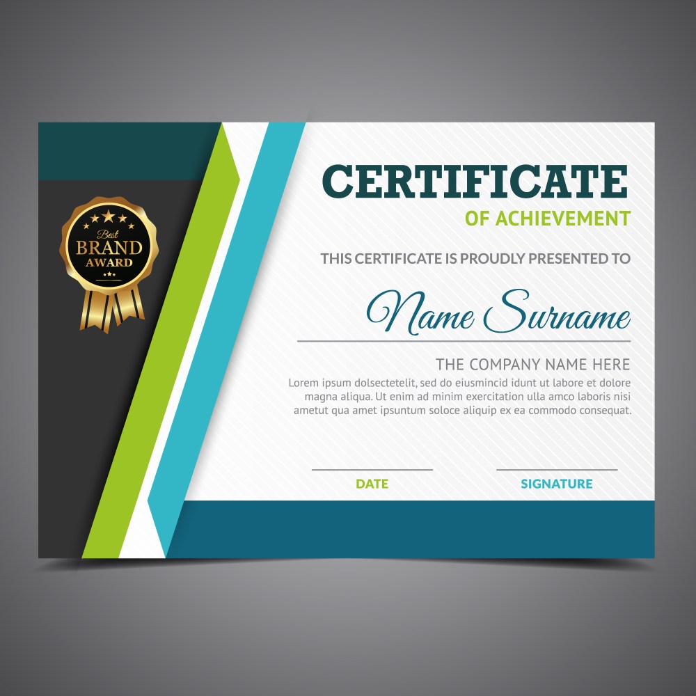 Blue and green certificate of achievement