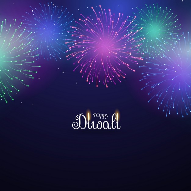 Blue background with fireworks for diwali
