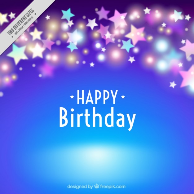 Blue birthday background with bright stars