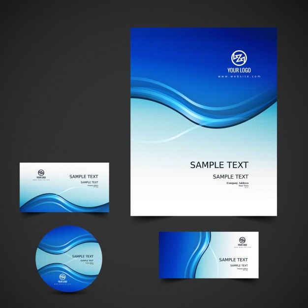 Blue wavy business stationery