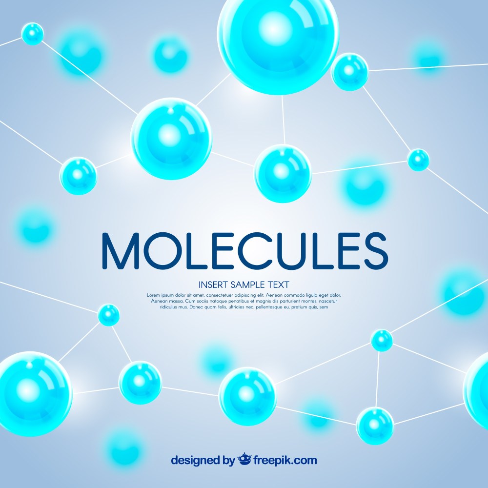 Blurred background of blue molecules