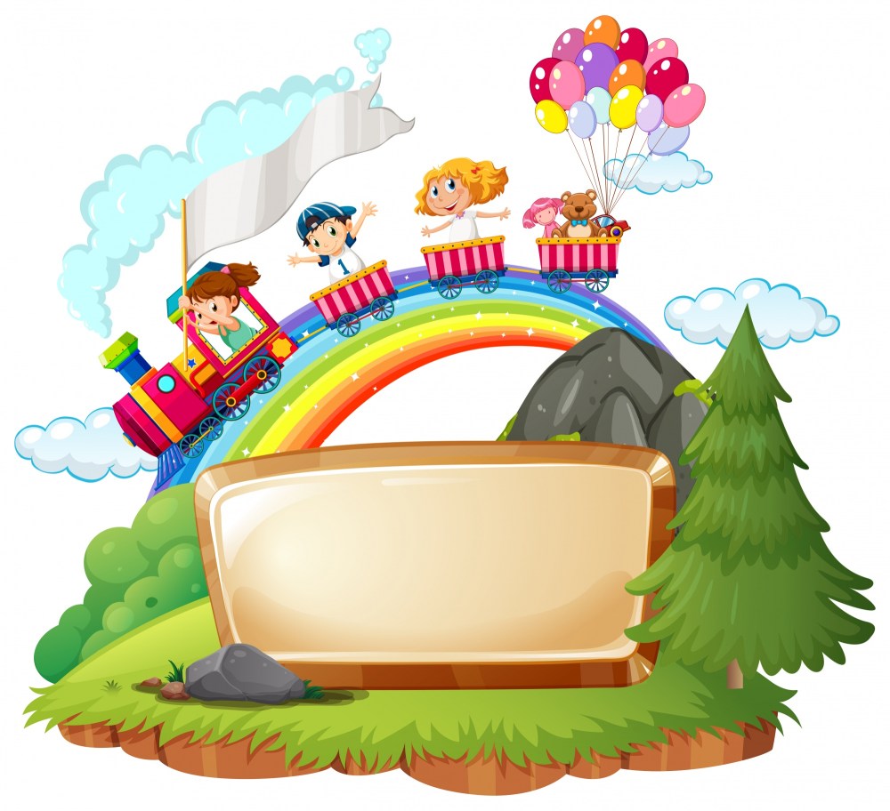 Border template with happy kids on the train
