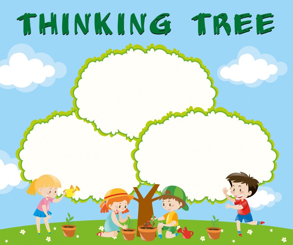 Border template with kids planting trees