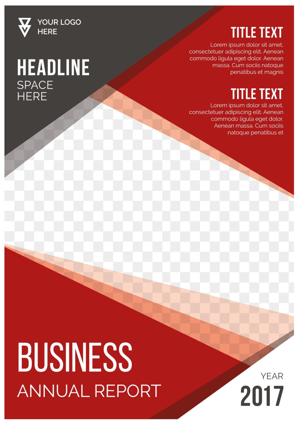 Business annual report with red shapes