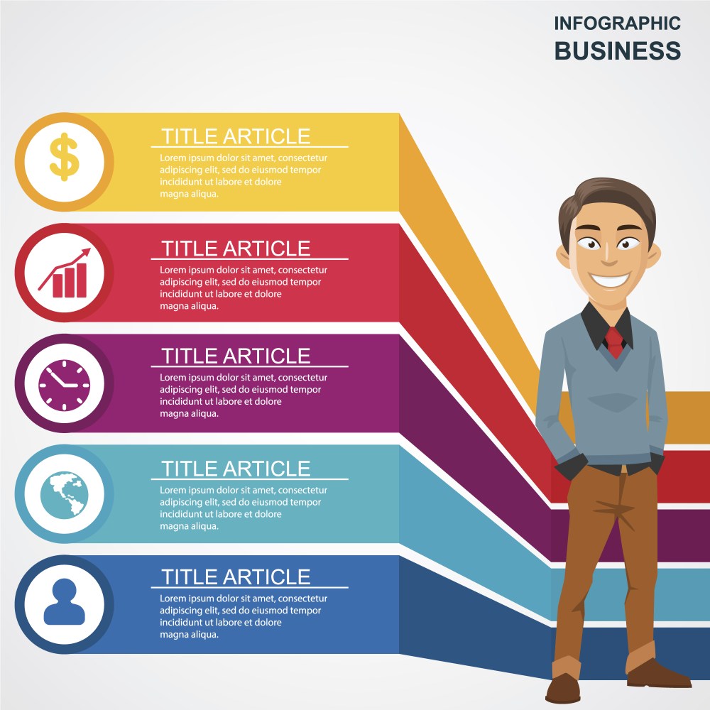 Business infographic with happy man character