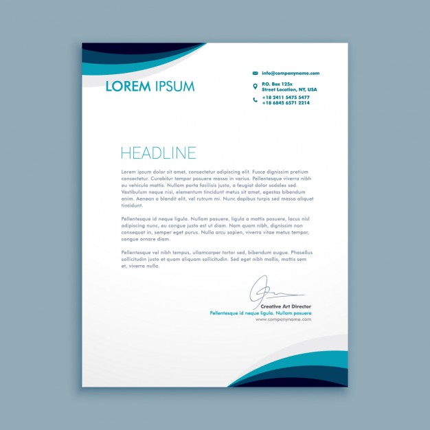 Business letter with waves in blue tones