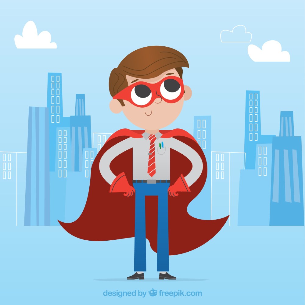 Businessman with red mask and cape
