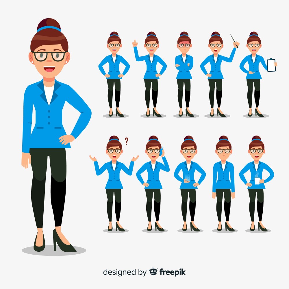Businesswoman doing different actions