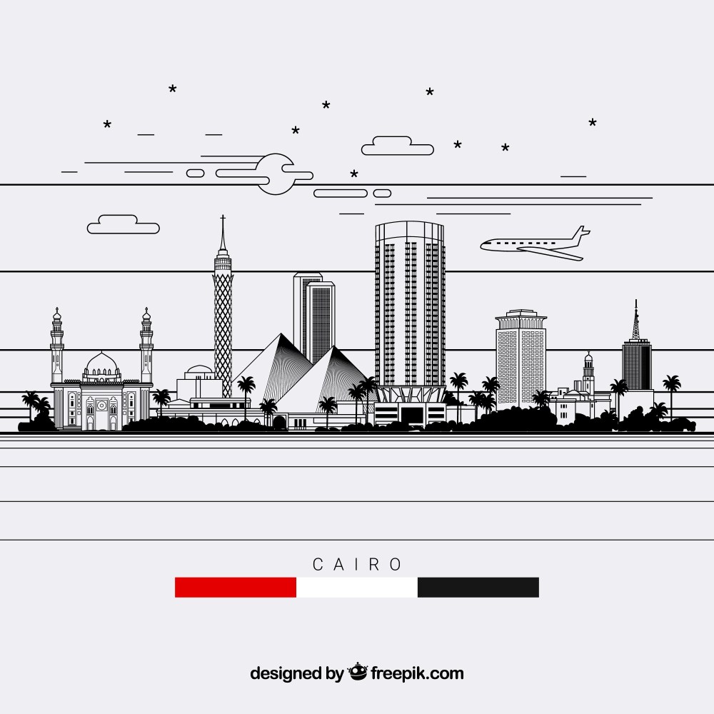 Cairo skyline composition with lineal style
