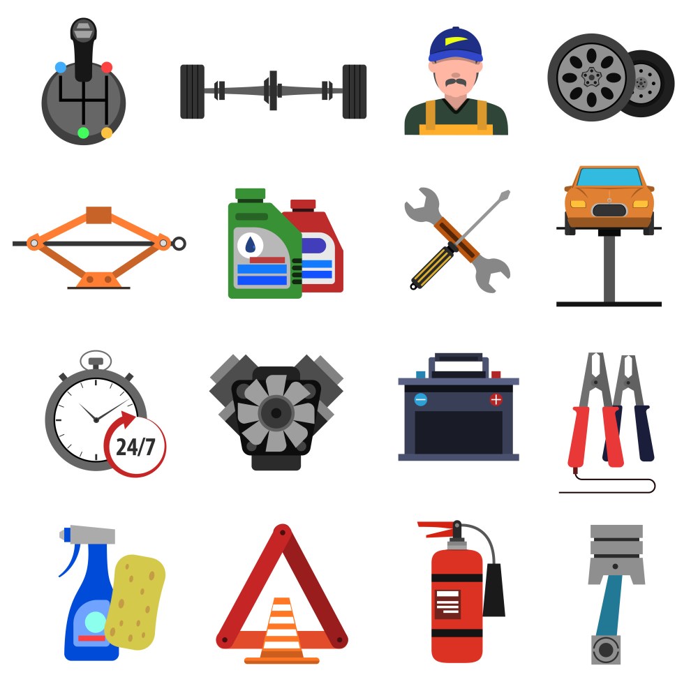 Car Service Icons Flat Set