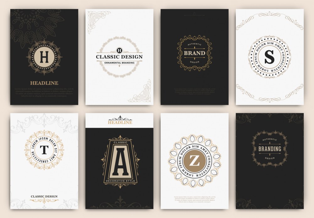 Cards with ornamental logos