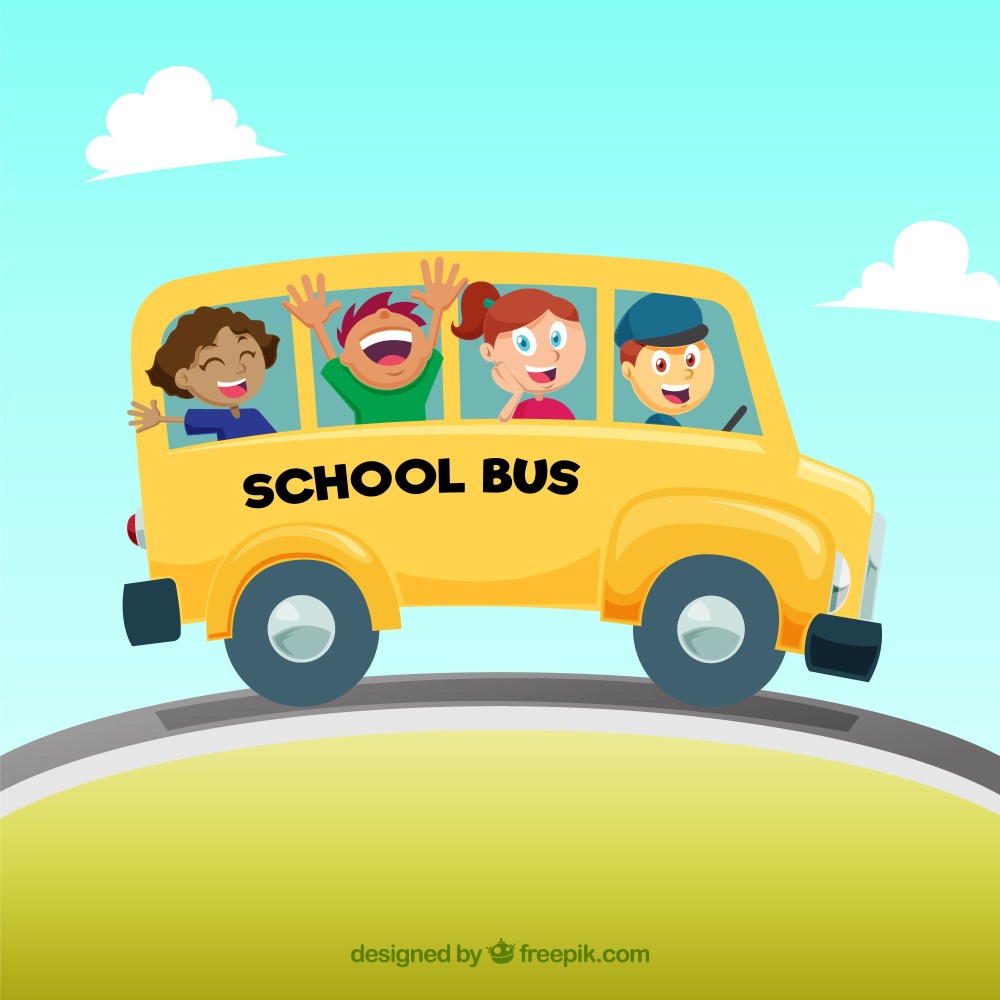 Cartoon school bus with children