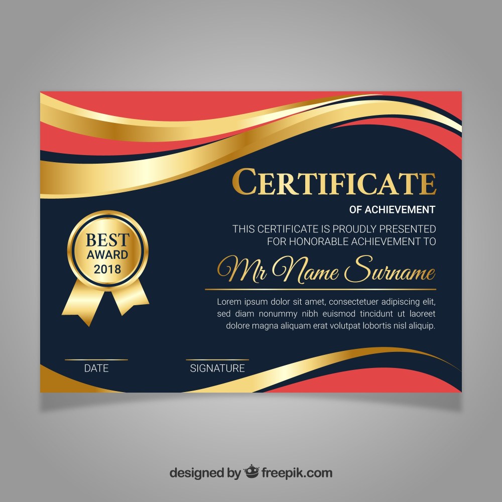 Certificate template in golden color
