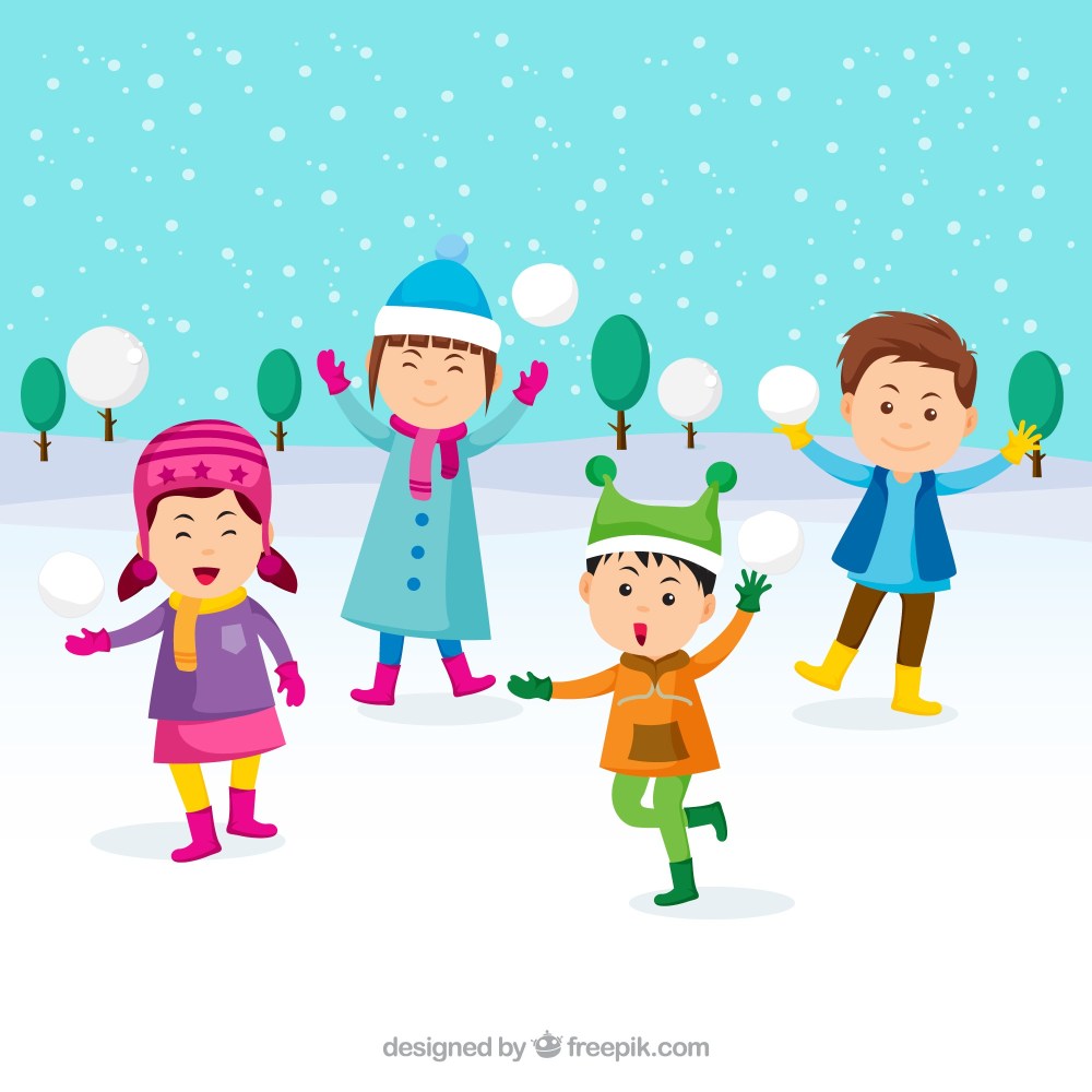 Children playing with snowballs