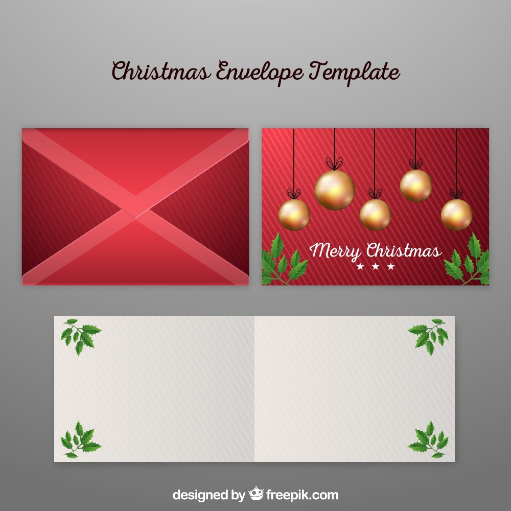 Christmas envelope template with baubles
