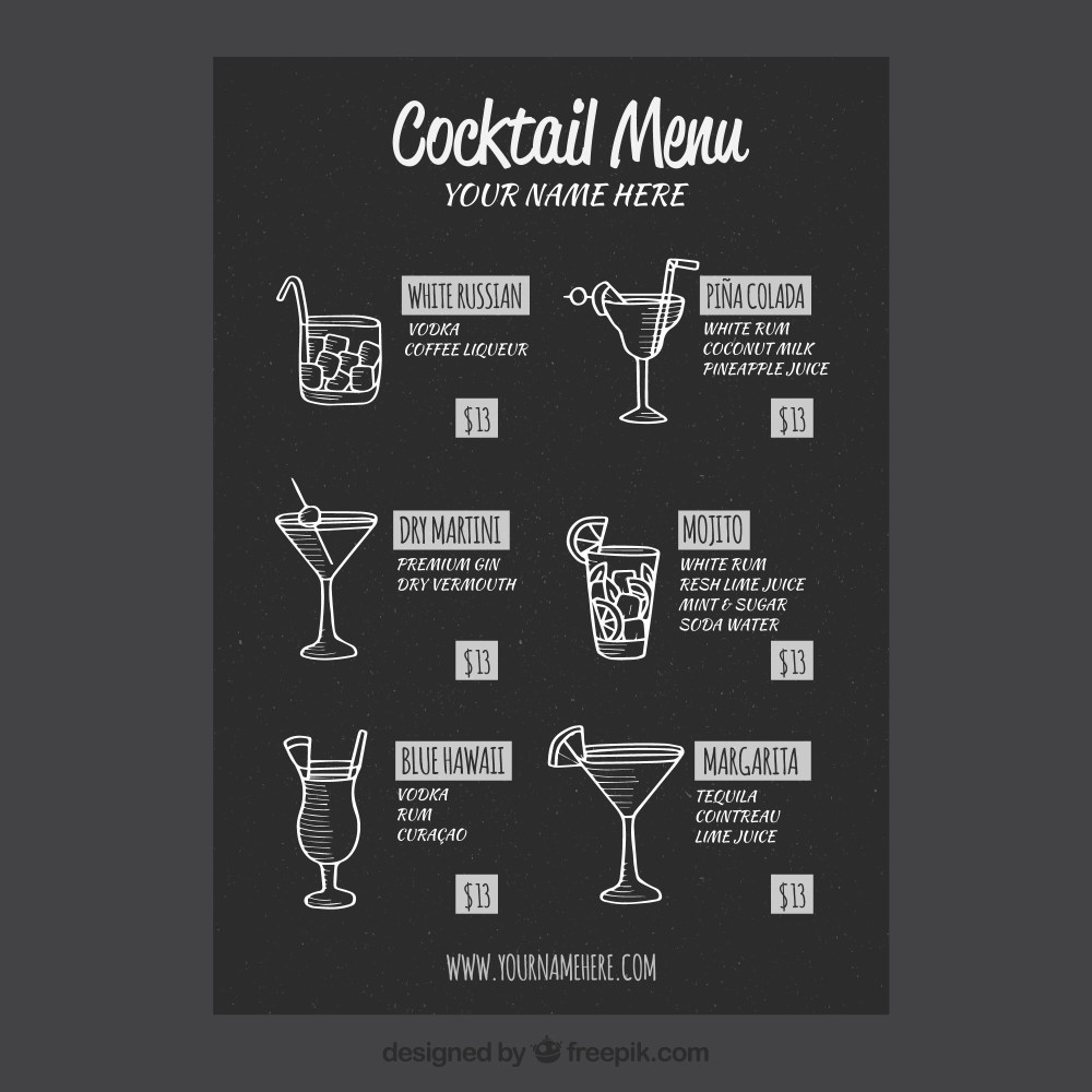 Cocktail menu template blackboard style