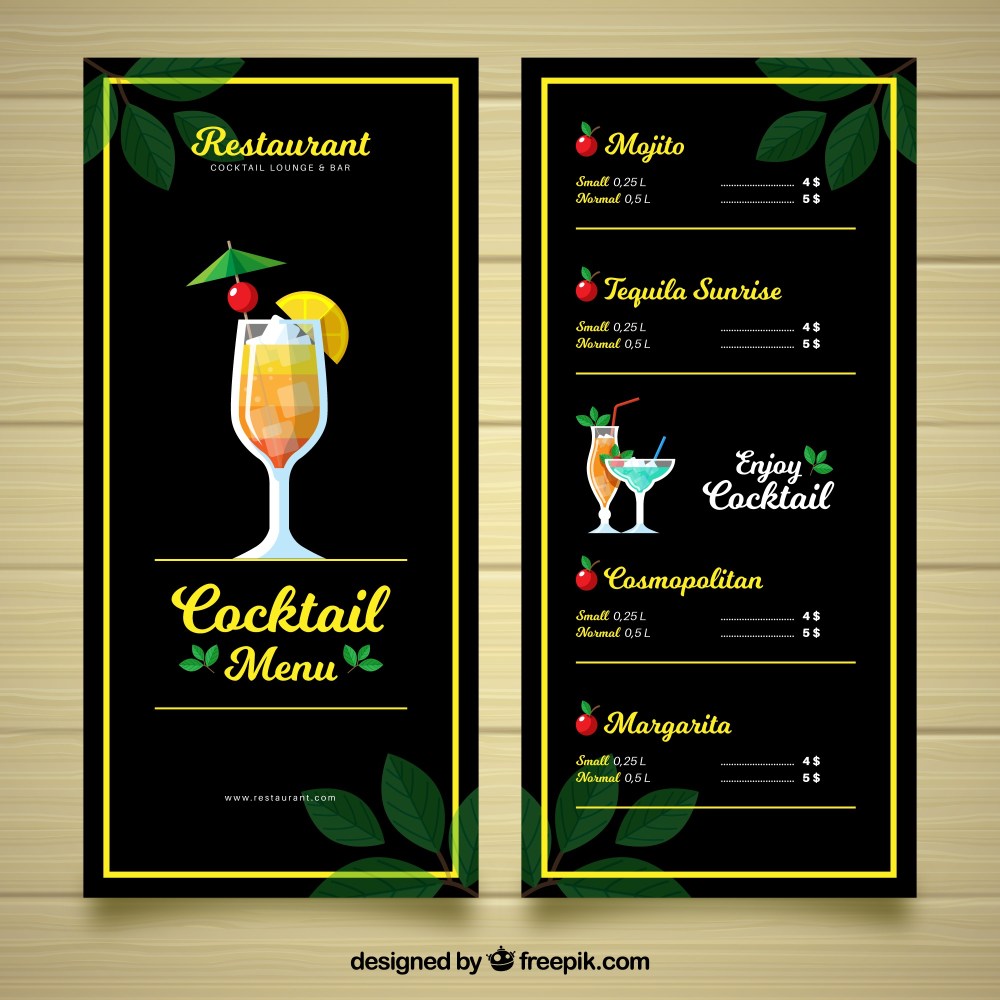 Cocktail menu template in flat design