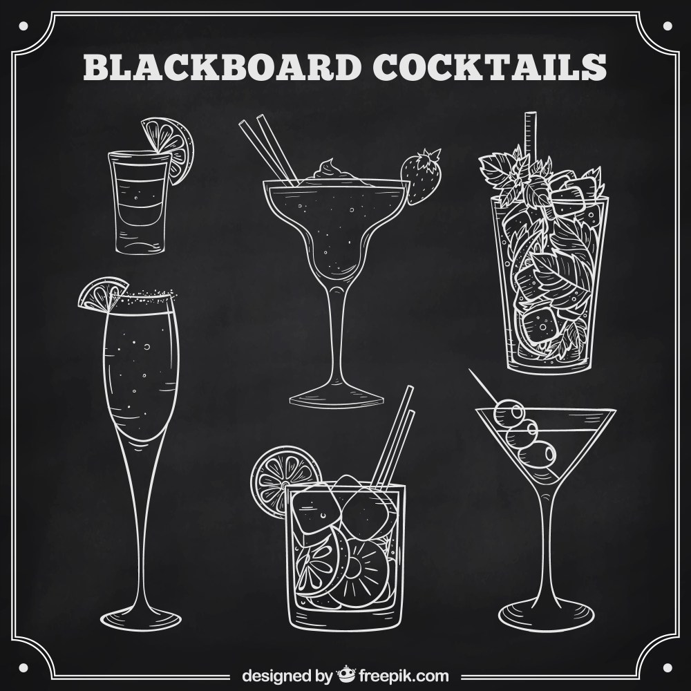 Cocktails collection in blackboard style