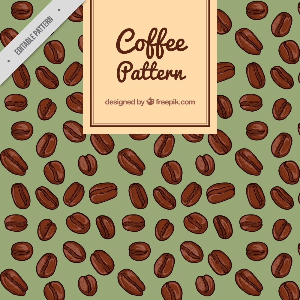Coffee pattern with hand-drawn coffee beans