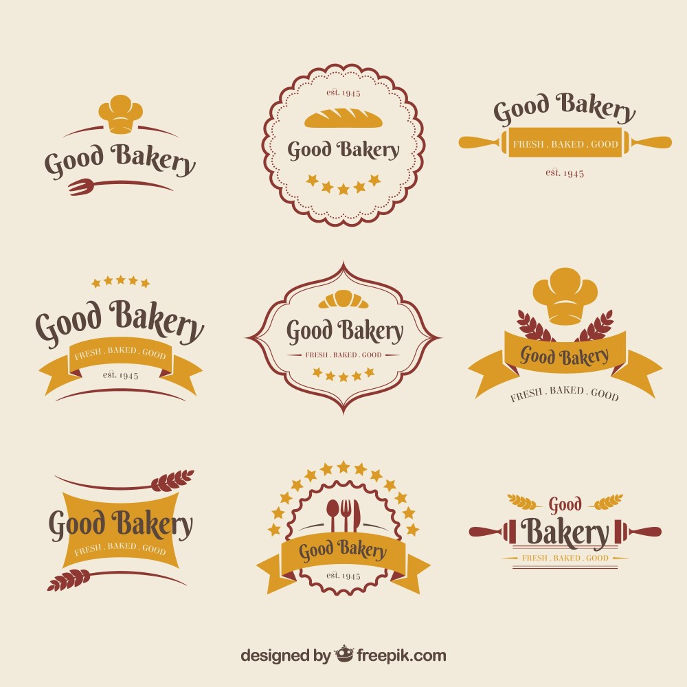 Collection of bakery logos in flat style