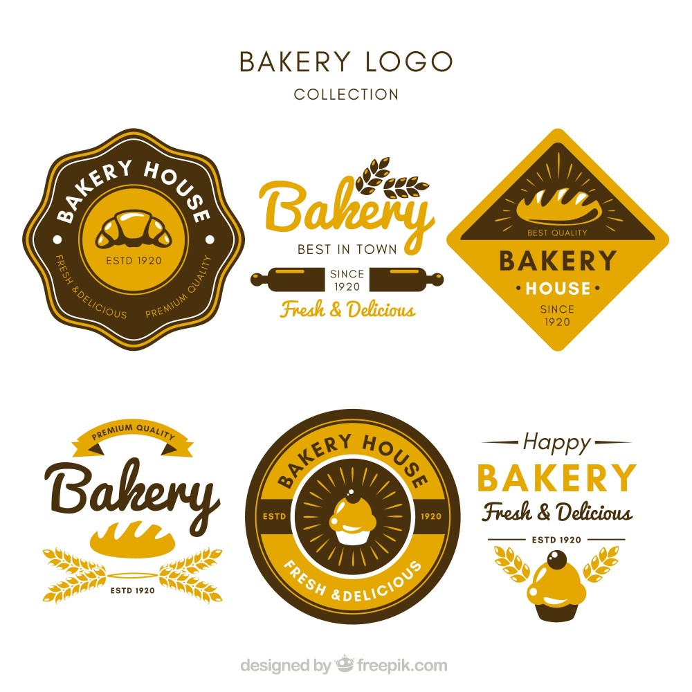 Collection of bakery logos in flat style