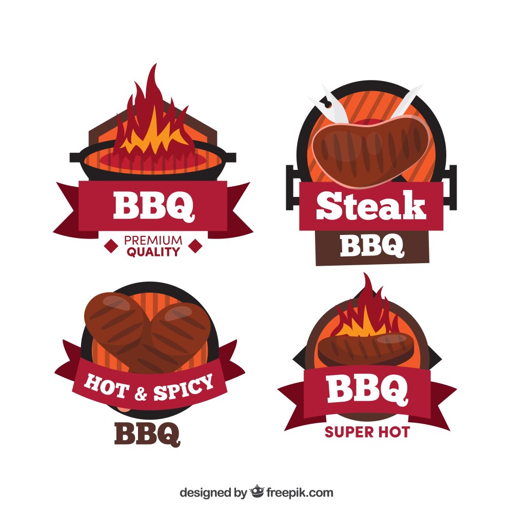 Collection of bbq badges in flat design