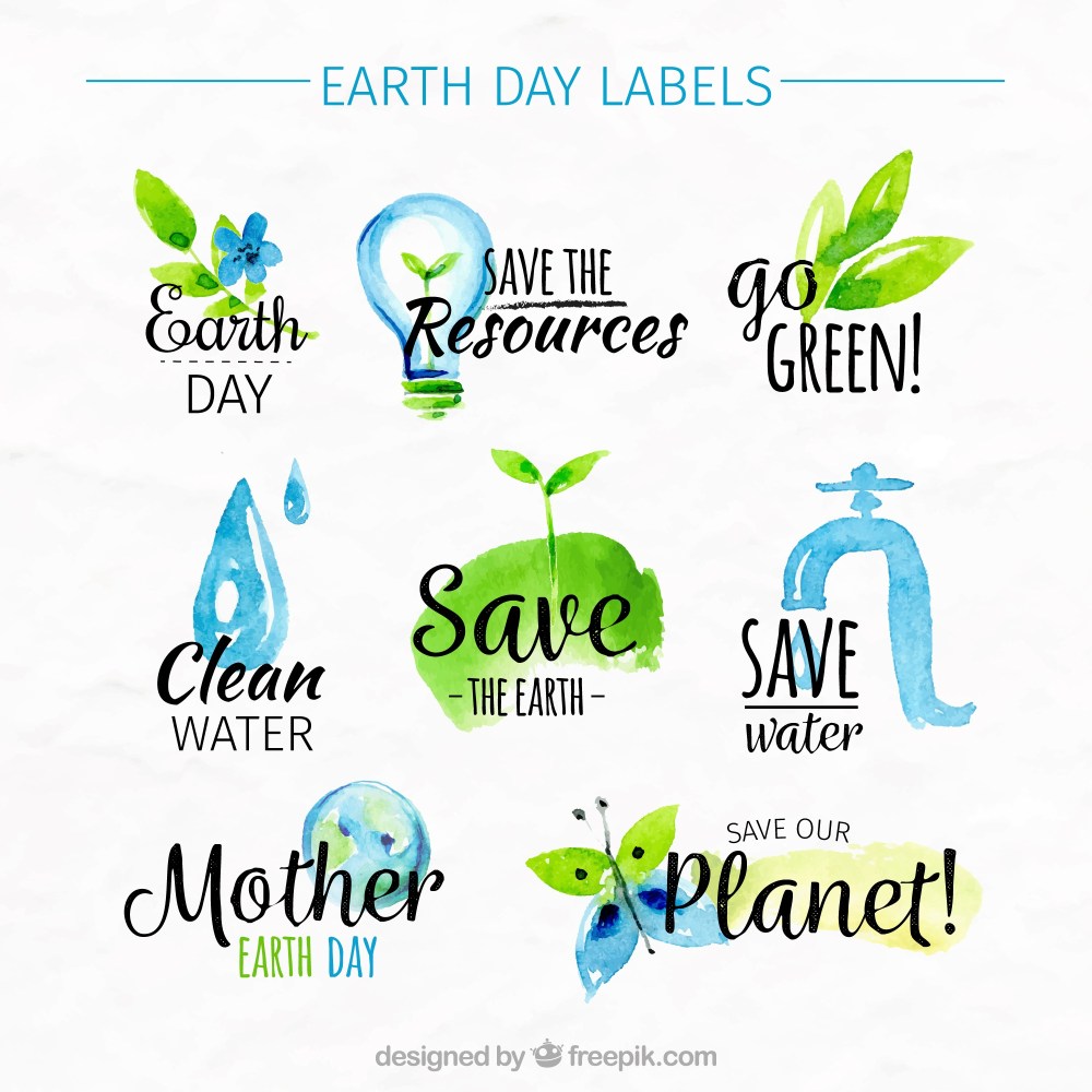 Collection of earth day watercolor stickers