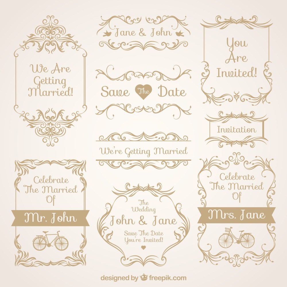 Collection of flat wedding ornaments