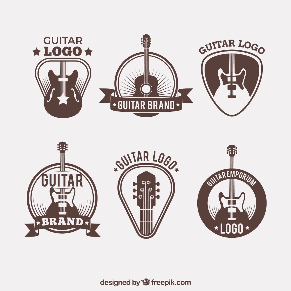 Collection of guitar logos in vintage style